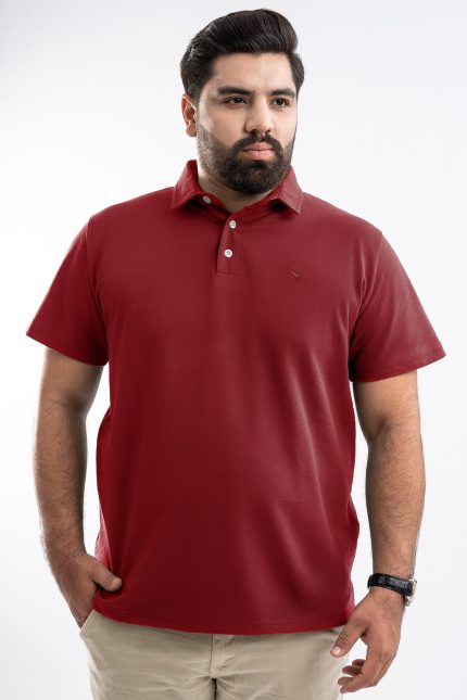 Maroon Regular Fit Short Sleeve Pique Polo Shirt (Plus Size) - S25 - MP0291P