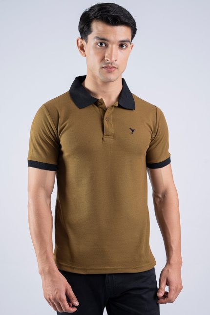Dijon Brown & Black Contrast Collar Polo Shirt - S25 - MP0282R