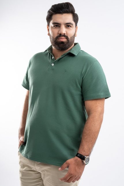 Green Regular Fit Short Sleeve Pique Polo Shirt (Plus Size) - S25 - MP0290P