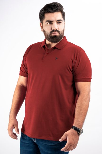 Maroon Basic Embroidered Pure Cotton Polo Shirt (Plus Size) - S25 - MP0332P